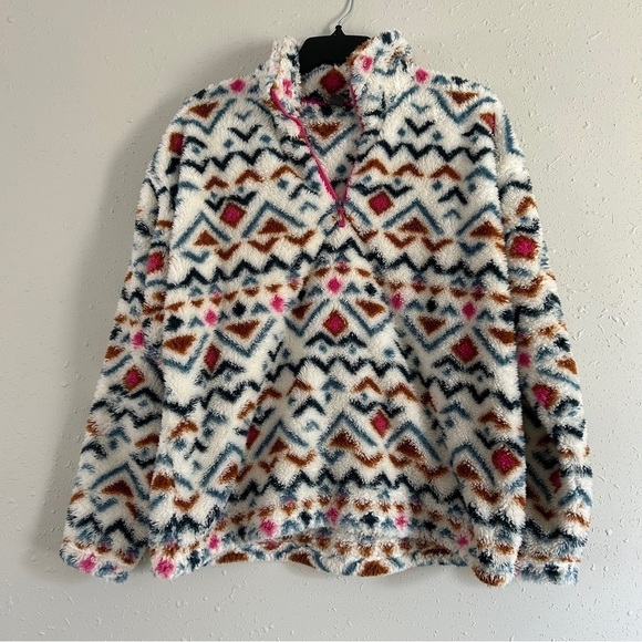 Eddie Bauer Soft Comfy Fuzzy Quarter Zip Pullover Sweatshirt Colorful Outdoor XL - Picture 1 of 6